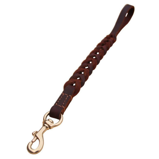 HKM-557715 Braided Real Leather Dog Leash for Medium and Large Dogs - 50cm Training Lead, Explosion-Proof Design