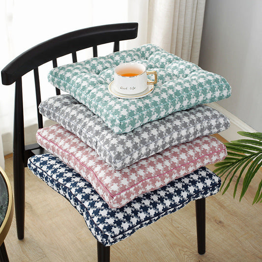 HKM-557971 Plaid Plush Chair Cushion for Living Room, Bedroom, and Dining Area - Modern Minimalist Design