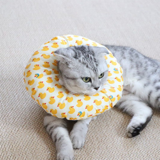 HKM-558867 Soft Cotton Anti-Bite and Anti-Lick Headgear for Cats - Elizabethan Ring Design, Multiple Sizes Available