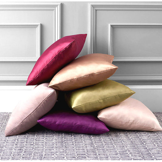 HKM-560467 Solid Color Artificial Silk Pillow Cover with Zipper - Multiple Sizes and Colors Available