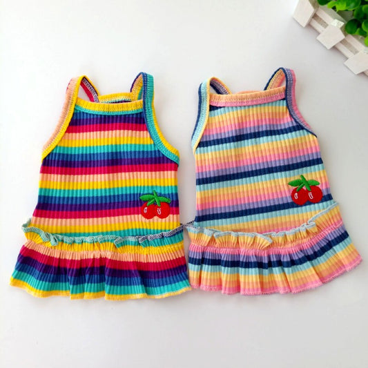 HKM-5612477 Color Striped Cherry Princess Dress for Pets in Purple and Blue