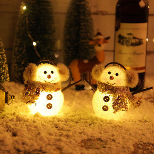 HKM-563219 Luminous Ice Man Ornaments with Colorful Plaid and Striped Scarves for Festive Decor