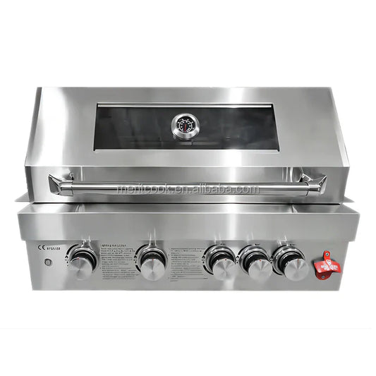 HKM-564115 Heavy-Duty 304 Stainless Steel Outdoor BBQ Grill with Rotisserie, Gas & Charcoal Dual Function