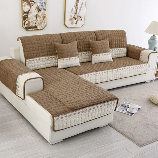 HKM-567123 Plush Nordic Anti-Slip Sofa Cover for Universal Fit in Yellow, Light Gray, Blue, or Dark Gray