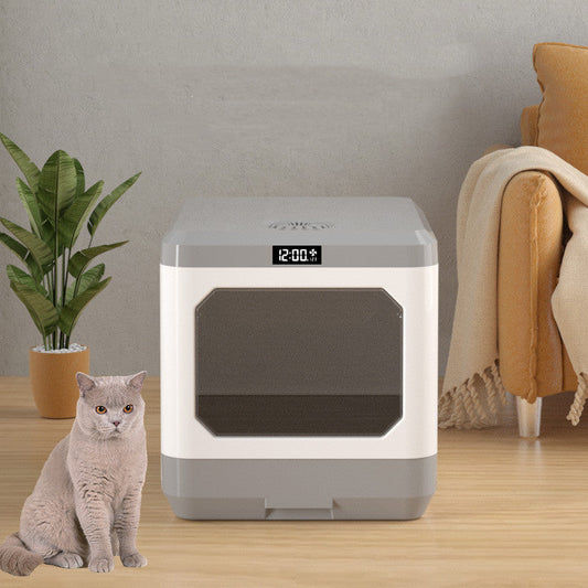 HKM-567891 Enclosed Cat Litter Basin with Drawer, ABS Plastic, 48x40x42cm, Deodorizing & Sterilizing Features