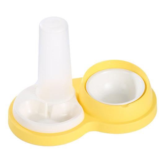 HKM-5682877 Dual Feeding Bowl for Pets with Neck Protection, Non-Slip Design, Integrated Food and Water Feeder in Ceramic and Stainless Steel, 26x12x37cm