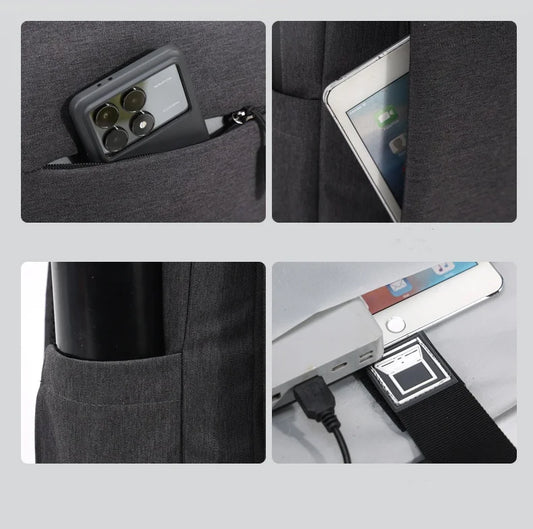 HKM-569427 Stylish Lightweight Laptop Backpack with USB Charging Port and Mezzanine Design for Outdoor and Business Use