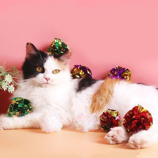 HKM-569811 Colorful Noisy Paper Ball Cat Toy - 4.5cm Fun Pet Interactive Plaything