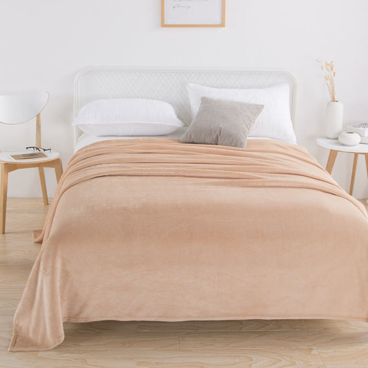 HKM-571667 Solid Color Flannel Bed Sheet Set with Coral Fleece Blanket - Various Sizes Available