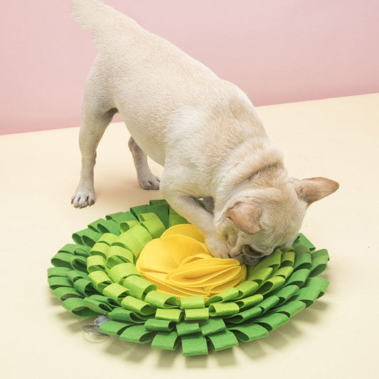 HKM-5719997 Pet Flower Ball Foraging Sniffing Mat - Felt Cloth, Purple and Yellow Flowers, 48x48x7 cm