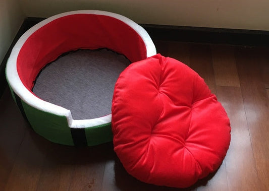 HKM-5722173 Cozy Watermelon Pet Bed for Small Dogs and Cats - Soft Shu Cotton Design for Autumn and Winter Comfort
