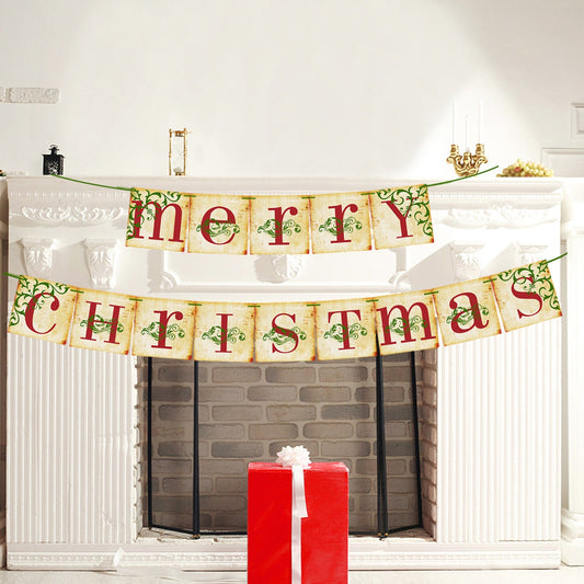 HKM-572947 Retro Christmas Hanging Flag Banner for Holiday Party Decoration, 14.5cm x 14.5cm, Includes Safety Needle and Rope