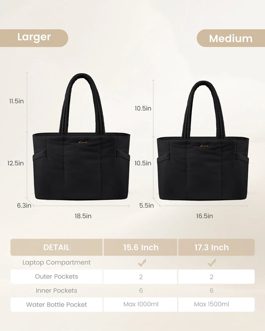 HKM-578963 Lightweight Puffer Laptop Tote Bag with Clutch Purse for 15.6 Inch Computers