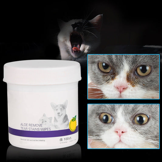 HKM-579347 Gentle Pet Eye Grooming Wipes for Dogs and Cats - 130 Natural Cotton Wet Wipes for Tear Stain Removal