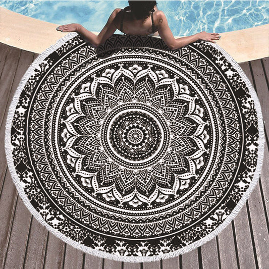 HKM-580947 Microfiber Printed Beach Towel - 150cm Diameter, Soft Polyester Fiber