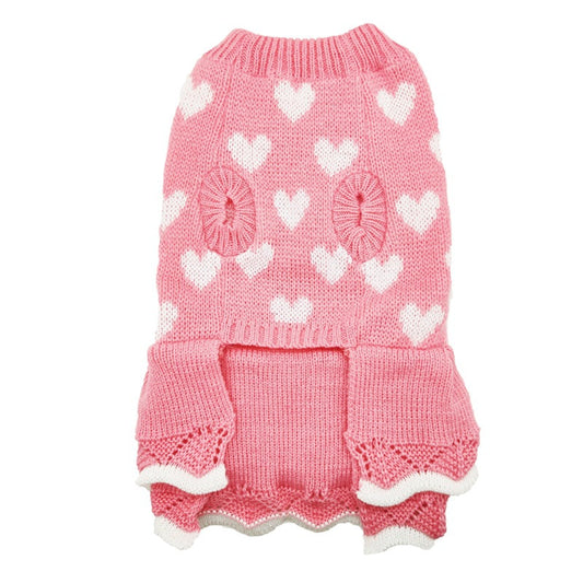 HKM-5814461 Cozy Red and Pink Round Neck Acrylic Sweater for Dogs