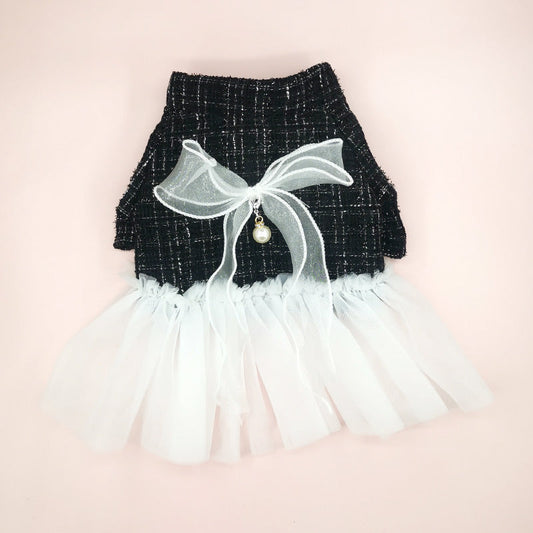 HKM-5849789 Classic Black and White Gauze Skirt for Small Dogs, XS-XL Size Options