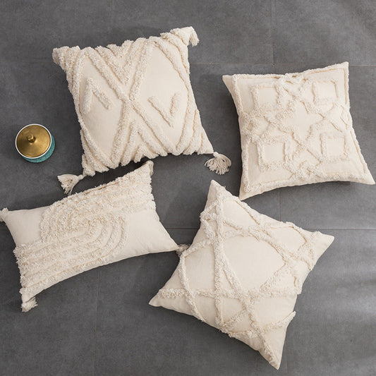 HKM-585299 Bohemian Cotton Cushion Cover with Fringes - 45x45cm