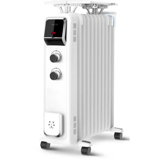 HKM-585939 Portable Oil-Filled Radiator with Adjustable Thermostat and Remote Control for Efficient Heating in Bedrooms and Living Rooms