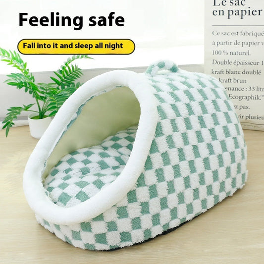 HKM-5864765 Warm Semi-Enclosed Dog House Pet Bed - Available in Multiple Colors and Sizes