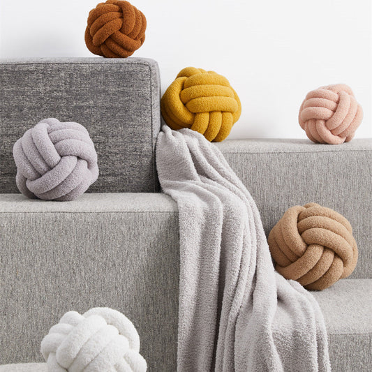 HKM-586643 Knotted Ball Pillow in Solid Color for Bedroom Comfort