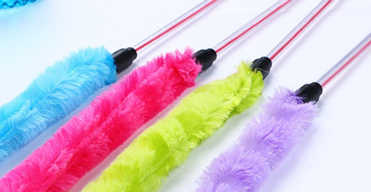 HKM-5871293 Plush Cat Teaser Toy with 50CM Rod - Available in Blue, Rose Red, Purple, and Green