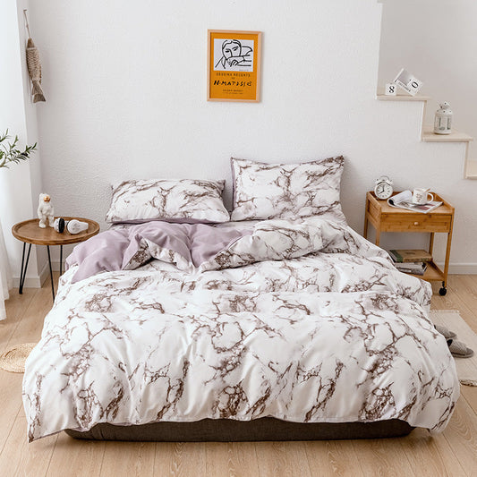 HKM-587155 Marble Pattern Polyester Quilt Cover Set with Pillowcases in Various Sizes