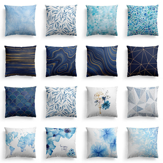 HKM-589843 Modern Minimalist Marble Texture Short Pillowcase, Super Soft Plush Cushion Cover 45x45 cm