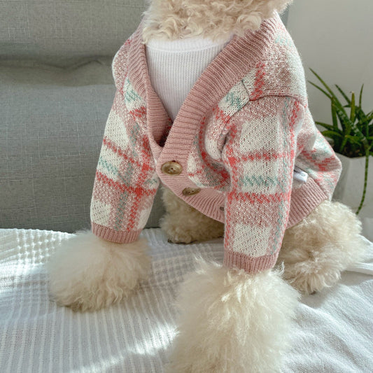 HKM-5899837 Gentle Pink Wool Cardigan Sweater for Small Dogs - Warm and Cozy Winter Wear