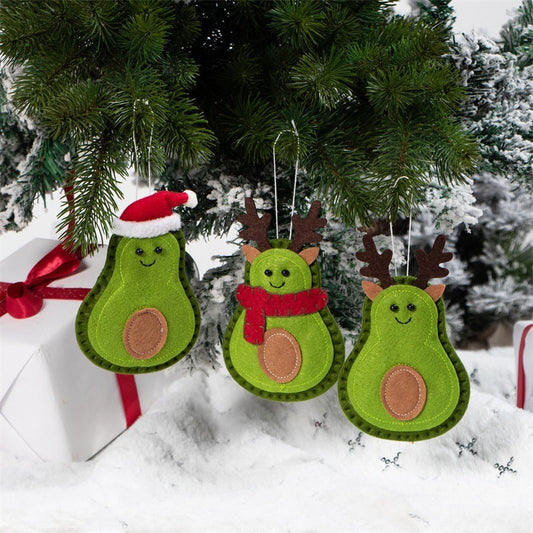 HKM-593363 Avocado Felt Christmas Tree Ornaments - Set of 3 Non-Woven Fabric Pendants