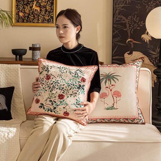 HKM-594195 Luxurious Plant and Flower Pattern Cushions - Square Design in Multiple Sizes and Colors
