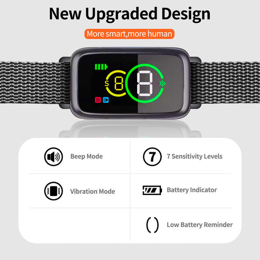 HKM-5943741 Color Screen Smart Bark-Stop Adjustable Collar with 7 Levels of Strength and Dual Modes