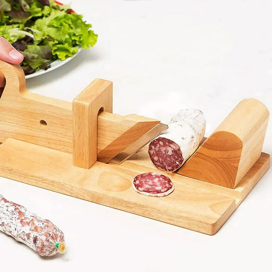 HKM-596115 Wooden Rectangle Salami Slicer for Hassle-Free Cutting of Ham, Hard Cheese, and Vegetables