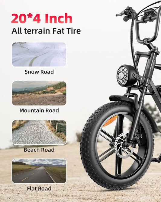 HKM-596307 Adult Electric Bike G60 with 1000W Motor, 7-Speed, 20x4 Fat Tires, 48V Lithium Battery, Disc Brakes, and Improved Range for City and Off-Road Use