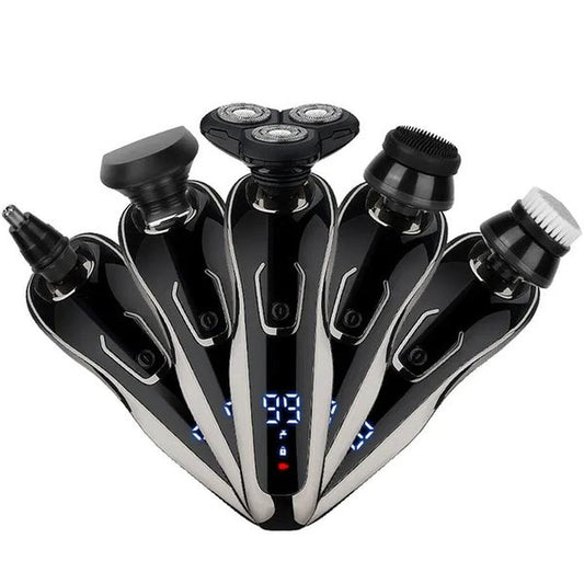 HKM-596435 5-in-1 Rechargeable Cordless Grooming Kit with Waterproof Shaver, Trimmer, and Facial Brush Set