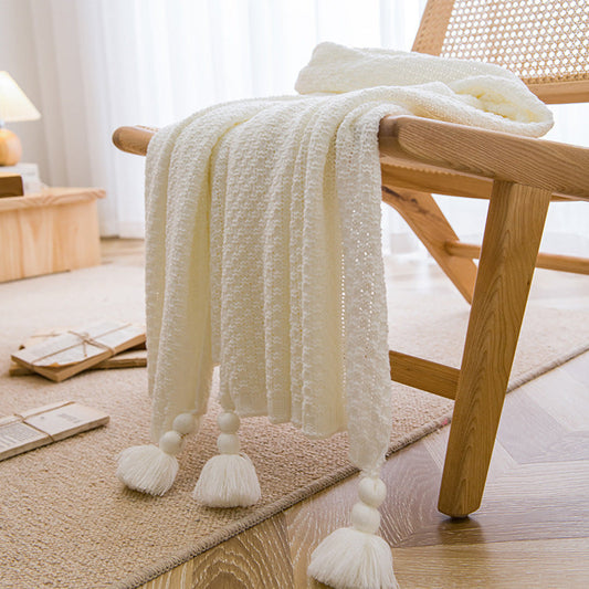 HKM-596691 Handmade Moss Stitch Blanket with Tassels for All-Season Comfort