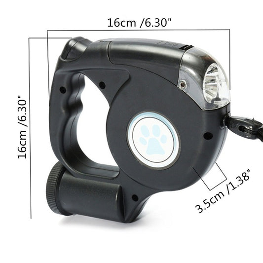 HKM-5985853 Three-in-One Retractable Dog Leash with Flashlight and Waste Bag Dispenser
