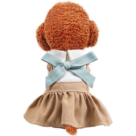 HKM-5990205 Khaki Polyester Bowknot Student Dress for Dogs and Cats - Multiple Sizes Available