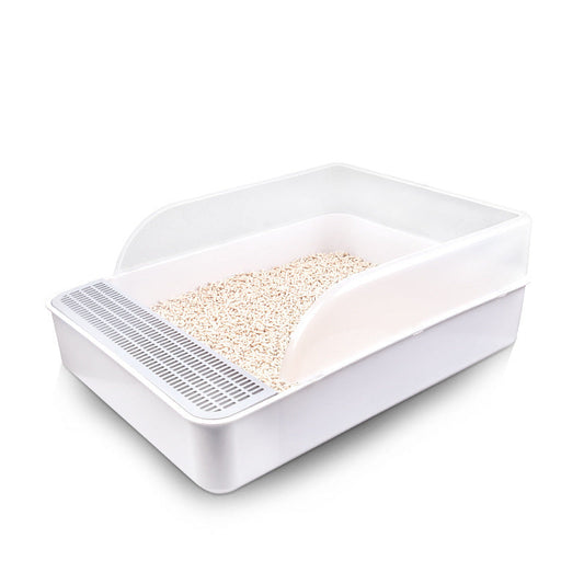 HKM-599507 Semi-Enclosed Cat Litter Box in White PP - 41.7*28*17cm Dimensions