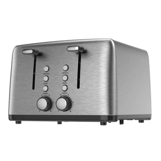 HKM-599571 4-Slice Wide Slot Stainless Steel Toaster with Red Indicator Light and Multi-Function Capability