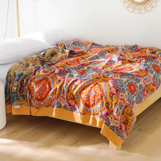 HKM-599827 Pure Cotton Gauze Air Conditioning Towel Blanket - Floral Patterns, Multiple Colors and Sizes Available