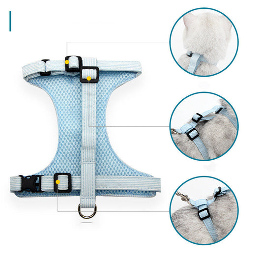 HKM-6014525 Japanese Style Cat Chest Harness with Traction Rope - Durable Polyester, Available in S, M, L Sizes