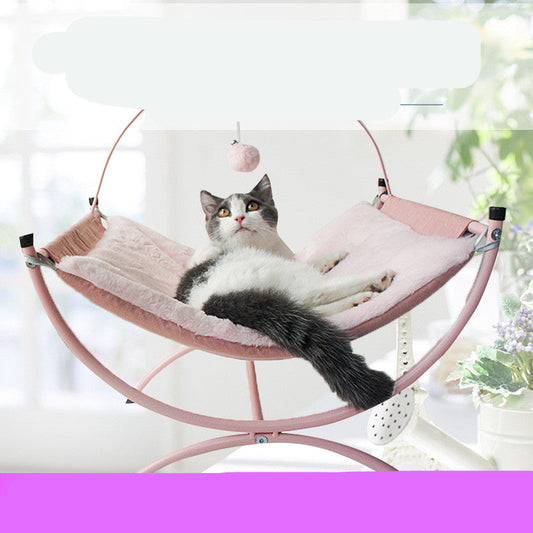 HKM-6026173 Cozy Recliner Cat Bed with Metal Frame in Pink and Gray, Suitable for Cats