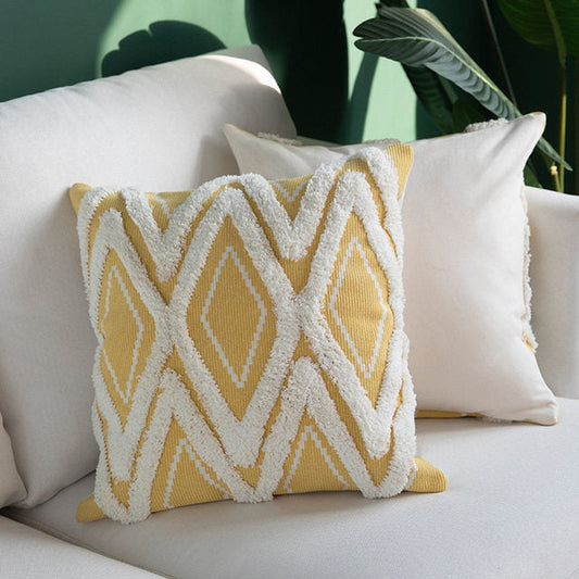 HKM-603411 Cotton Woven Cushion Cover with Tassels Geometric Design