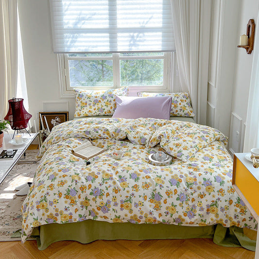 HKM-603603 Floral Pattern Pure Cotton Bedding Set - 3 or 4 Pieces in Multiple Sizes
