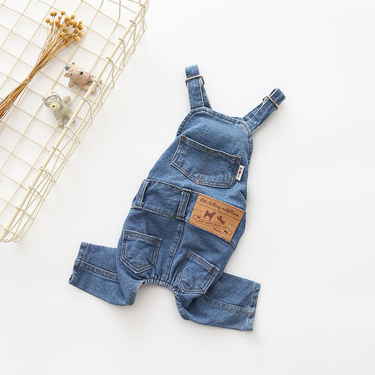 HKM-604691 Denim Blue Stretch Jeans with Pet Suspenders - Casual Overalls in Various Sizes