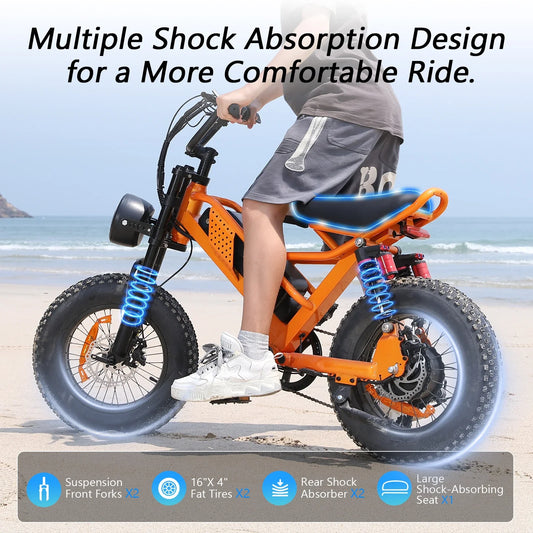 HKM-604755 750W 16-Inch Fat Tire Electric Mountain Bike with Integrated 48V Battery and Dual Suspension