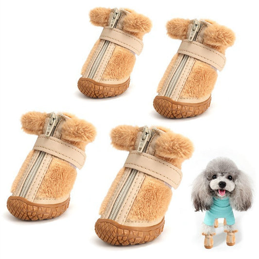 HKM-6069693 Winter Dog Booties with Ear Decoration - Anti-Slip Paw Protectors for Small Dogs