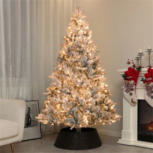 HKM-607187 7.5ft Pre-Lit Christmas Tree with Star-Shaped Metal Stand, Customizable Size for Home and Holidays