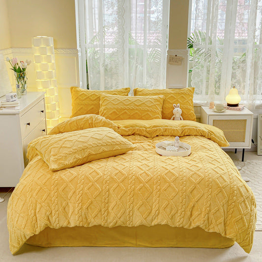 HKM-608723 Solid Color Fleece Quilt Cover Set - Three-Piece Modern Design for Autumn and Winter, Multiple Sizes Available
